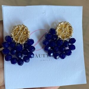 Elegant Gold and Blue Cluster Earrings